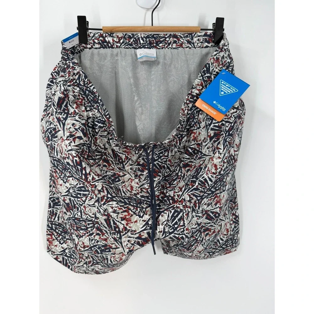 Columbia PFG Rambler Printed Water Shorts Mens L Navy Red Abstract 6